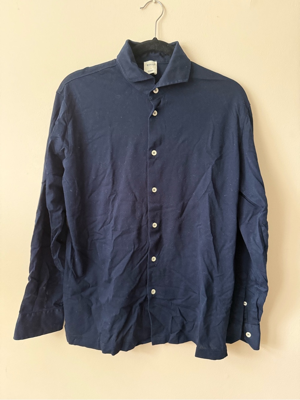 Boggi Milano Navy Easy Formal Custom Fit 100% Cotton Shirt
